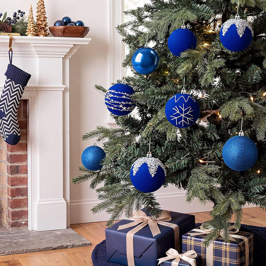 Syhood 12 Pcs Royal Blue Velvet Christmas Ball 3.15 Inch Flocked Ornament