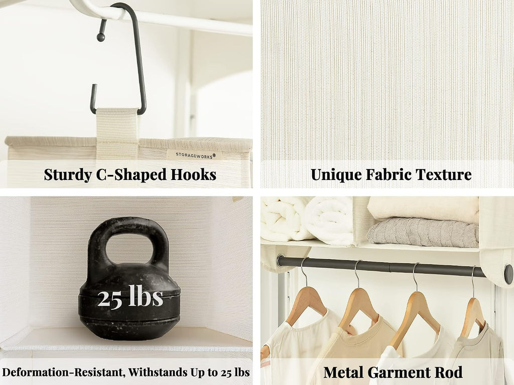 StorageWorks Hanging Closet Organizer with Rod, 4 Sections, 2 Tiers