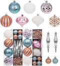 Hollyone Christmas Balls Ornaments Set, 50pcs Glitter Pink Blue and White Shatterproof Christmas Ball Snowflakes Tree Ornaments Hanging Ball Decoration for Xmas Tree Wreath Garland Wedding Home Decor