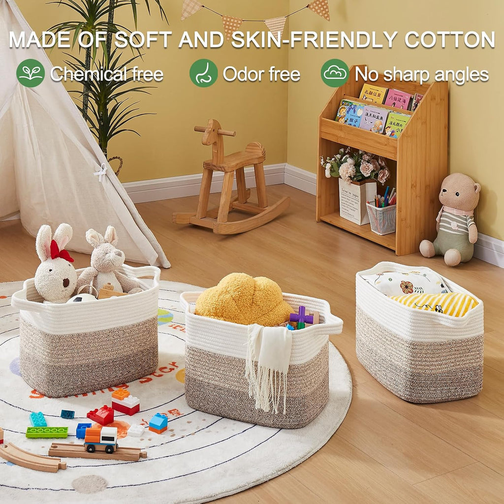 OIAHOMY Cotton Rope Storage Baskets for Organizing Gradient Gray 3-Pack
