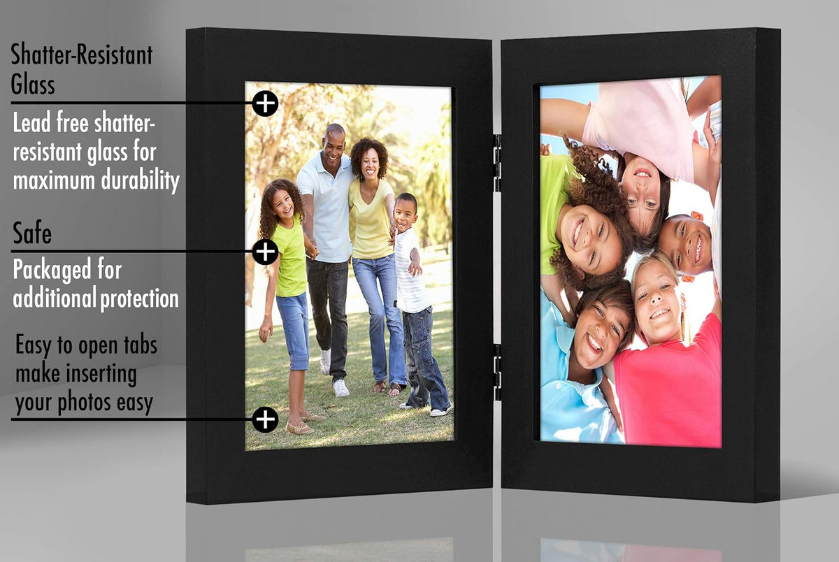 Americanflat 4x6 Double Hinged Triple Picture Frame - Black
