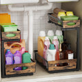 2 Pack Metal Under Sink Organizer with Sliding Drawer, Black
