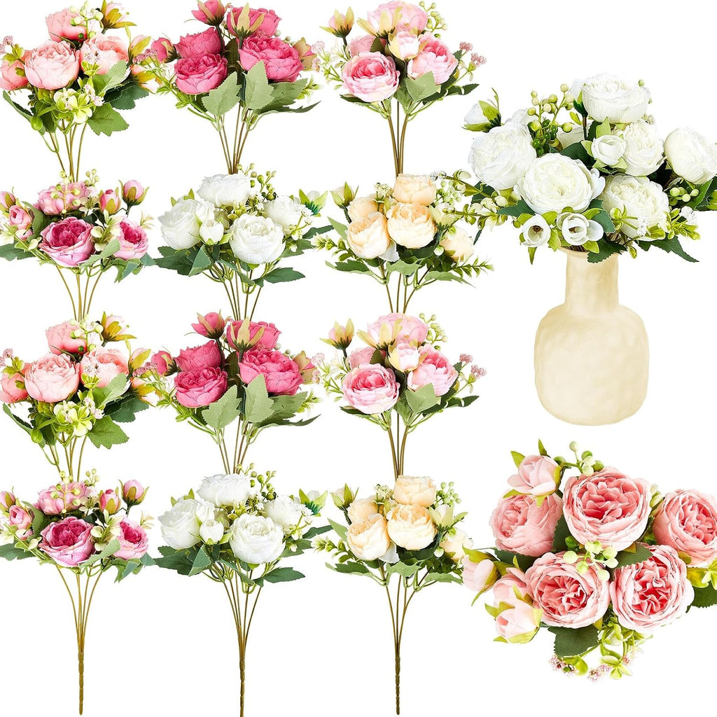 Jexine Artificial Peonies Flowers Bouquets, Colorful, 24