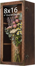 Shadow Box Frame 8x16 with Real Glass Door, Deep Solid Wood Memory Display Case with 4 Inch Outer Depth, for Medals, Collectibles, Photos, Flowers, Wall Mount or Tabletop