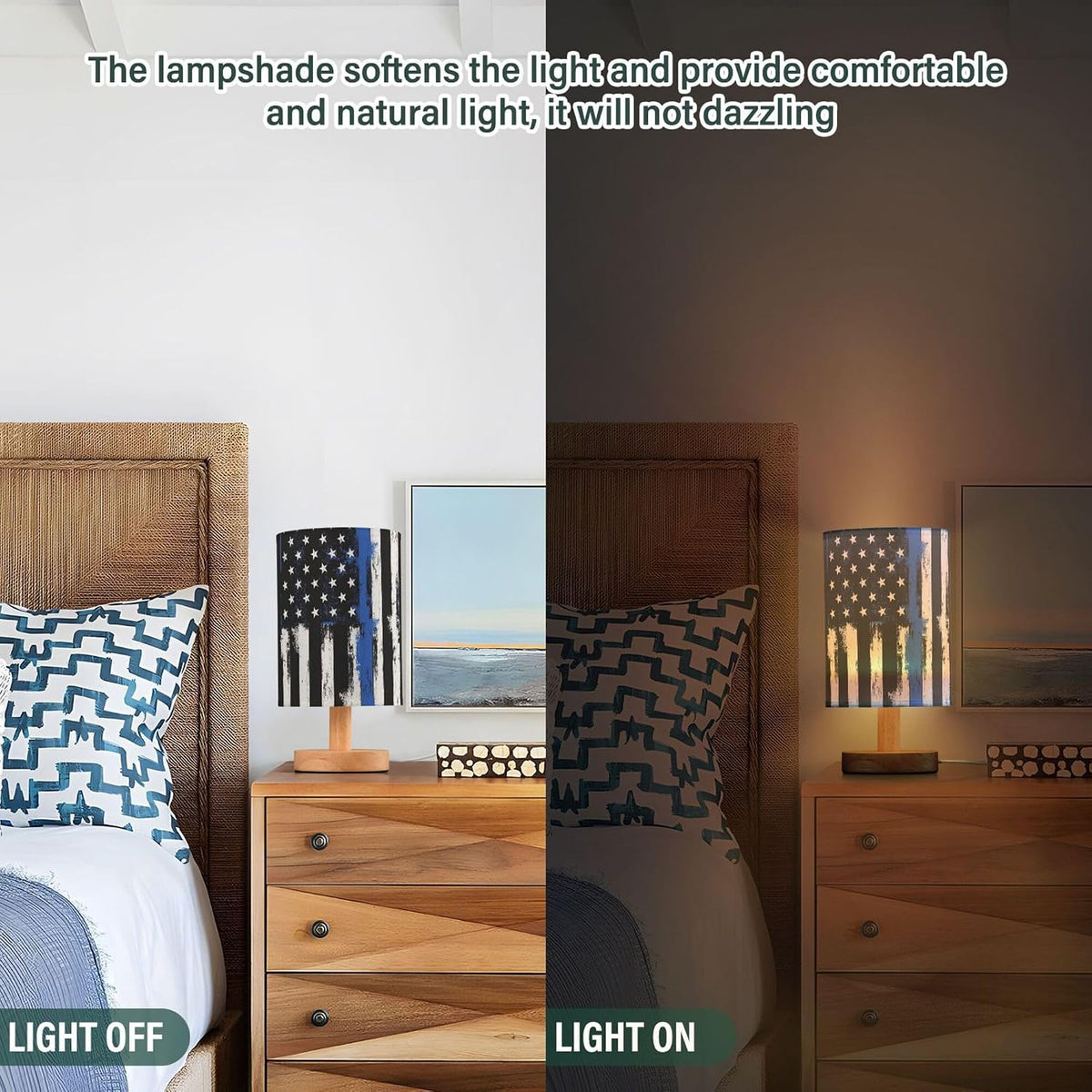 Traditional Police Officer Flag LED Table Lamp with USB Port Night Light Bedroom Lamps for Nightstand Living Room Dorm Home Office Desk