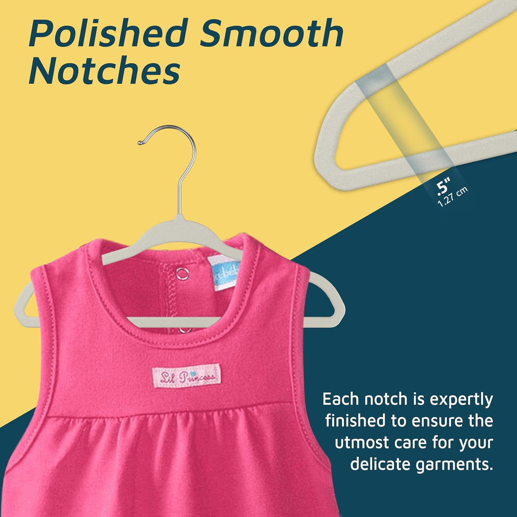 Ivory Velvet Kids Hangers 20 Pack, 10.83" Non-Slip Baby & Toddler Hangers for Clothes, Space-Saving Slim ABS Plastic with 360° Swivel Hook & Notched Shoulders, Up to 10 lb Capacity