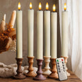 6 Pack, 10" LED Flameless Real Wax Ivory Fluted Ribbed Grooved Taper Candles, Remote & 24h Timer Memory, On/Off Button, Dimmable, Flicker Mode, Battery Operated, Wedding