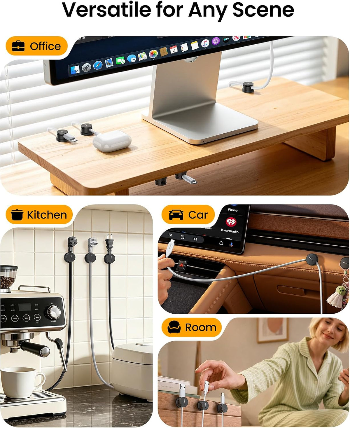 Silkland 8 Pack Snap-Lock Cable Clips, 360° Rotatable Cord Holder for Desk
