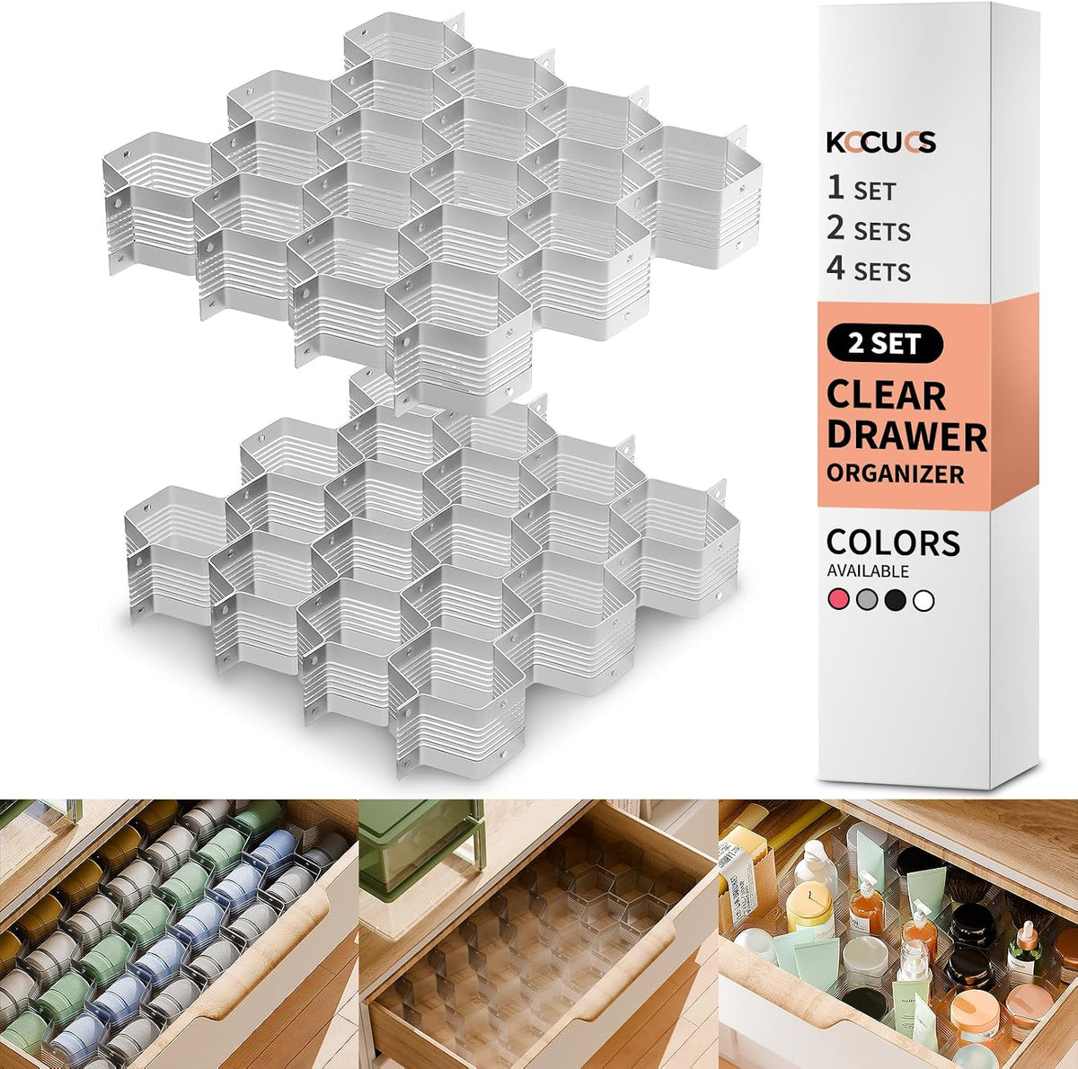 Honeycomb Separator Adjustable Drawer Organizer Divider for Underwear Belt-Scarf Socks Organizer (Gray(2pcs))