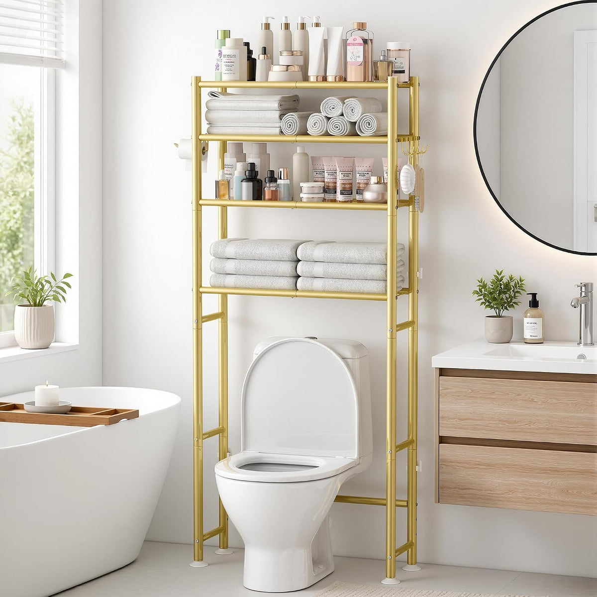 GloTika 4-Tier Over The Toilet Storage Shelves, Gold