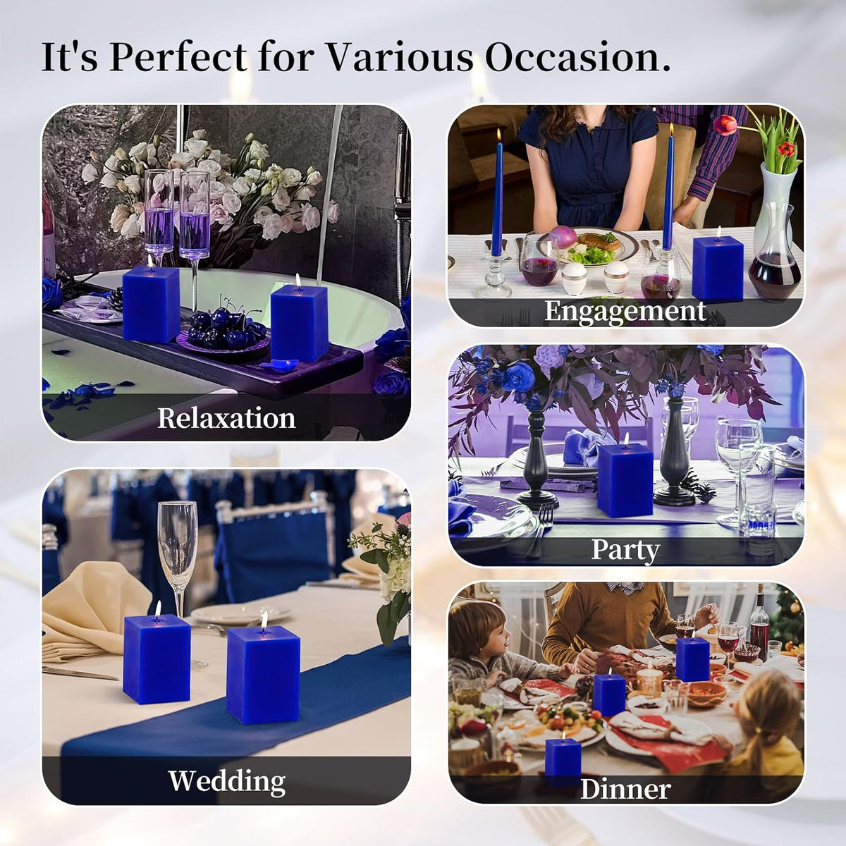KONNI Pillar Candles Set of 3,2.8"X 4" Classic Blue Unscented Pillar