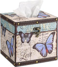 Butterfly Tissue Box Cover, Wood Square Tissue Holder, Bluish Purple