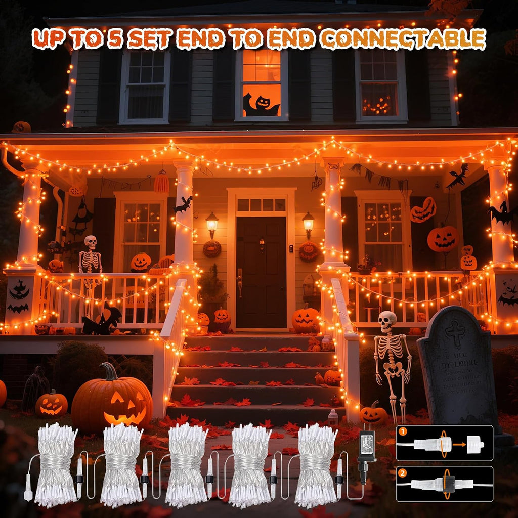 66Ft 200LED Orange Christmas Tree Lights Halloween Light Plug in