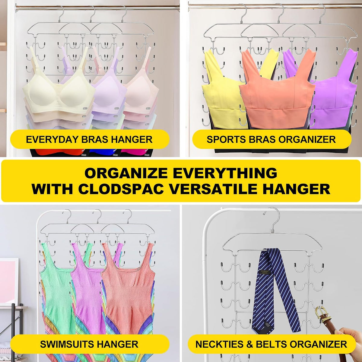 2 Pack Tank Top Hanger Space Saving, 360° Rotating Closet Organizers and Storage, 6 Tier Metal Bra Organizer with 24 Hanging Hooks, Small Space Solutions, RV Apartment College Dorm Room Essentials