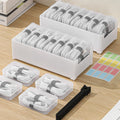 2 Pack Cable Organizer Box with 14 Clear Switch Case, Cable Straps and Label Stickers, Travel Cord Organizer for Charging Cables, USB Wires, Earphones – Drawer Organization for Home & Office