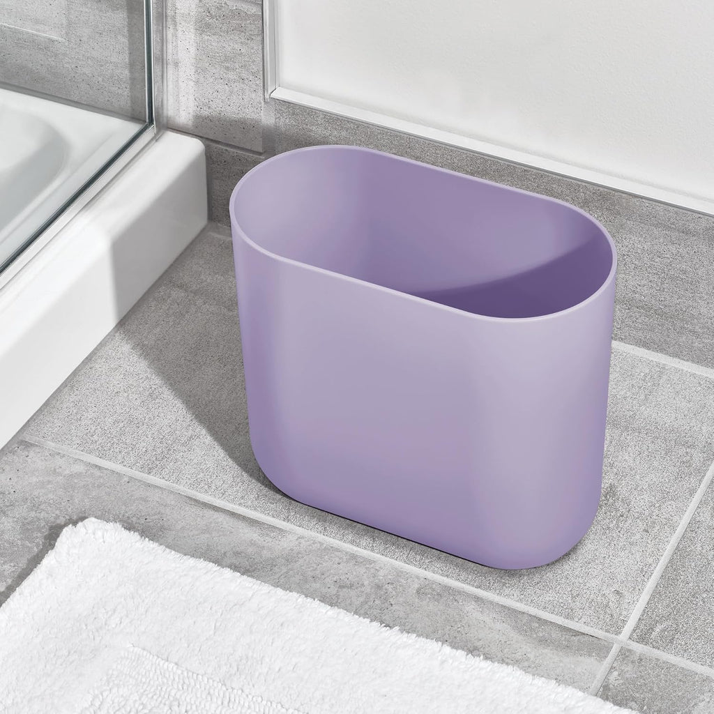 iDesign Small Slim Plastic Bathroom Trash Can, Purple, 10.56" x 5.5" x 9.77" high (Pack of 2)