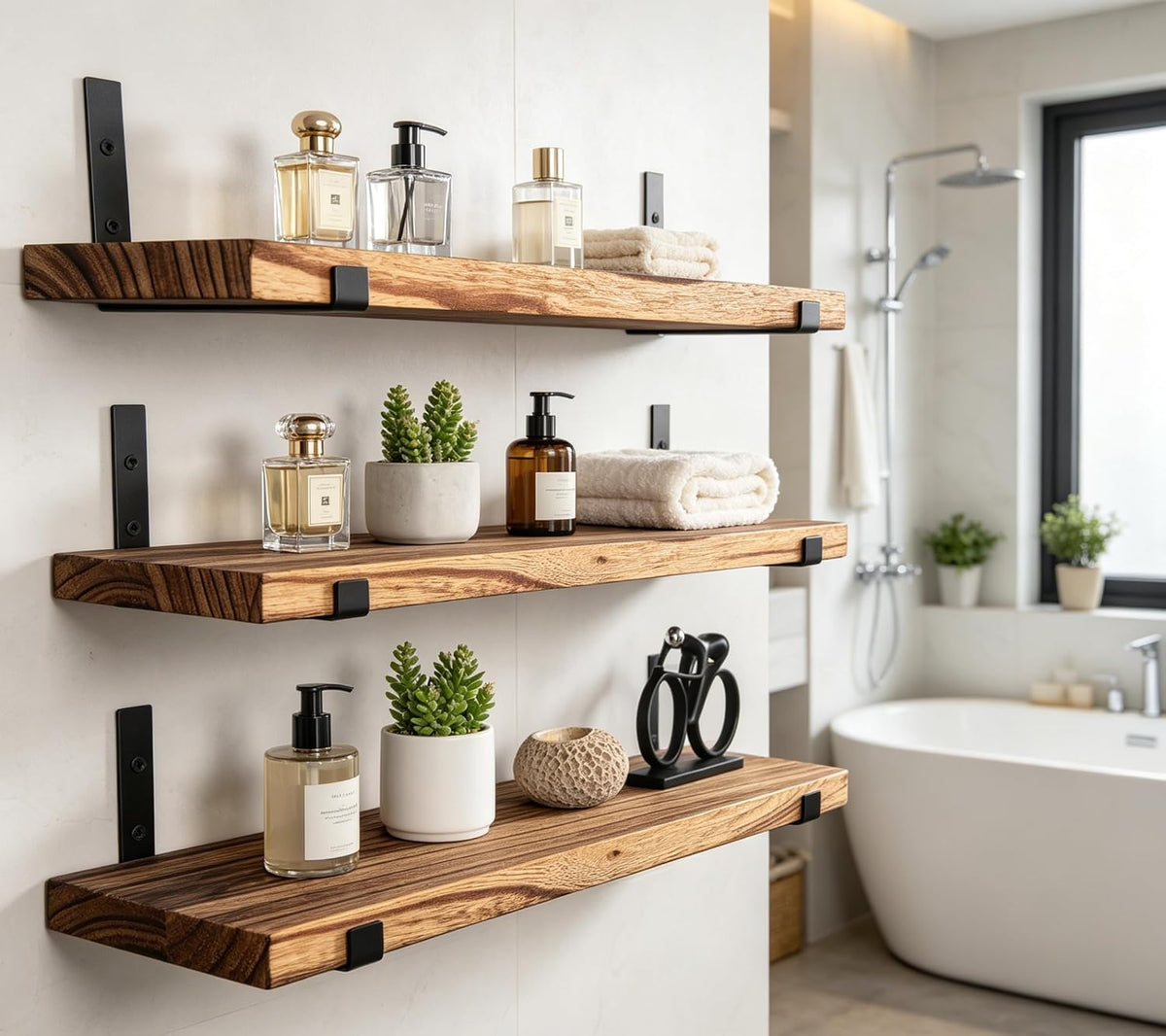 Rustic Wood Floating Shelves Farmhouse Wooden Wall Shelves for Bathroom Bedroom Living Room Kitchen Office Set of 4 Light Brown 17 Inch