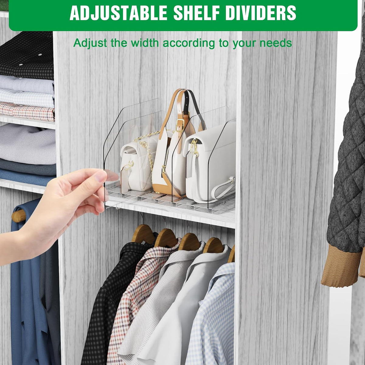 Bag & Purse Organizer for Closet, 2 Sets Adjustable Clear Handbag Storage Shelf, Plastic Clutch Dividers for Closet Organizers and Storage-Keep Purses upright (2 Sets)