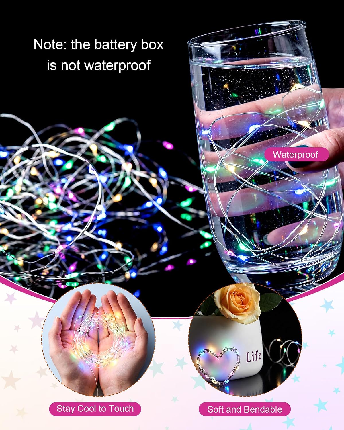 Riakrum 50 Pcs 16.4 ft 50 LED Fairy Lights Battery Operated Bulk