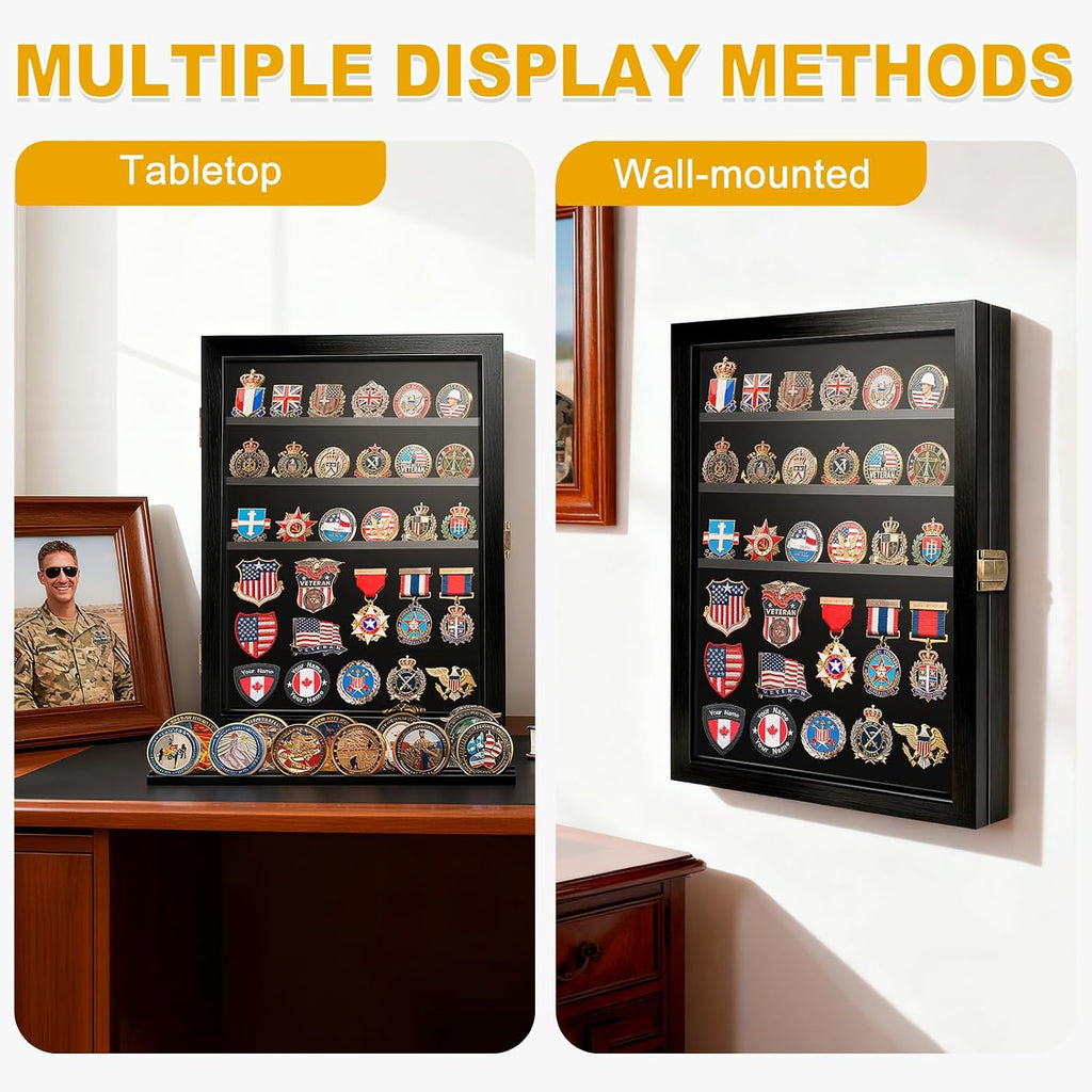 Military Challenge Coin Display Case Wooden Shadow Box
