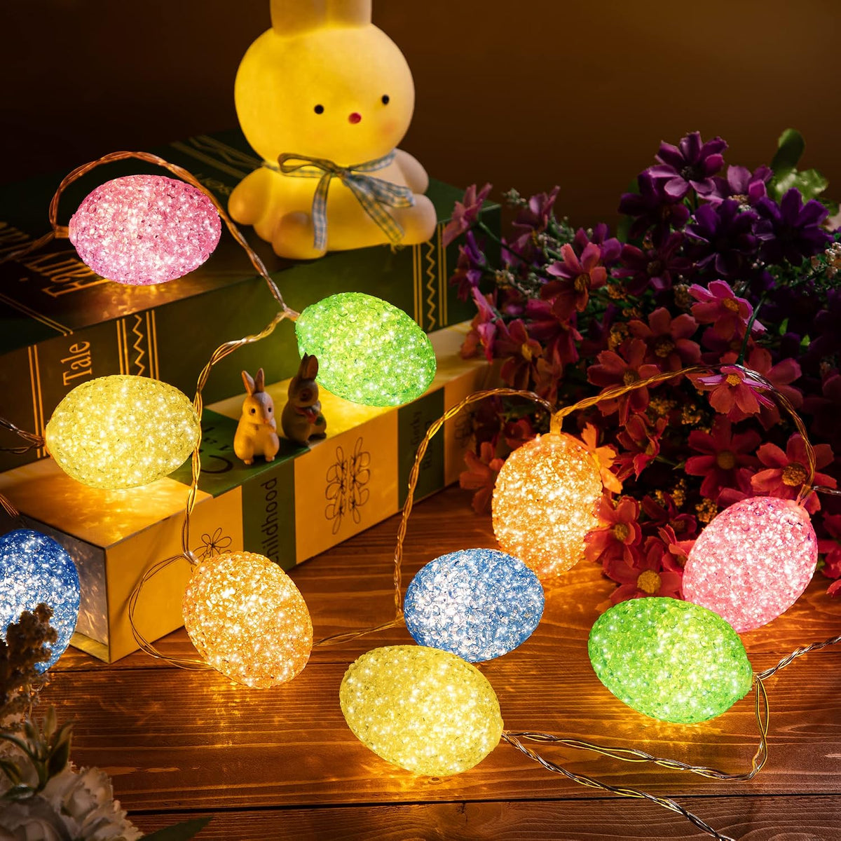 Hiboom Easter Decorations Egg Lights, 8 Flashing Modes LED Easter Lights, Waterproof Battery Operated Fairy Light for Outdoor Indoor Decorations(4.92 ft with 10 LED)
