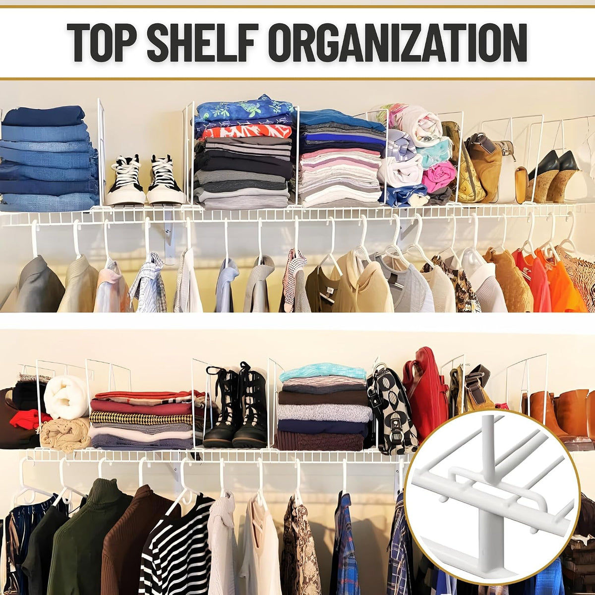 Evelots 8-Pack Wire Shelf Dividers, Clip-On Closet Organizers, Tall Steel