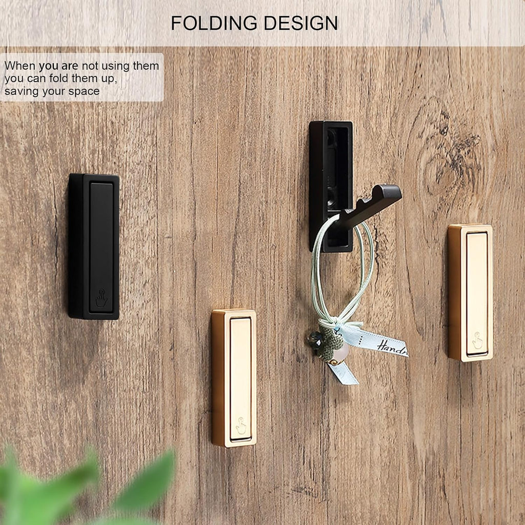 Foldable Black Wall Hooks 4 Pack,Heavy Duty Wall Hooks for Hanging Coats Towels Backpacks Bags Matte Black Towel Hooks in The Bathroom,Closet,Entryway,Pool and Kitchen. (Matte Black, 4)