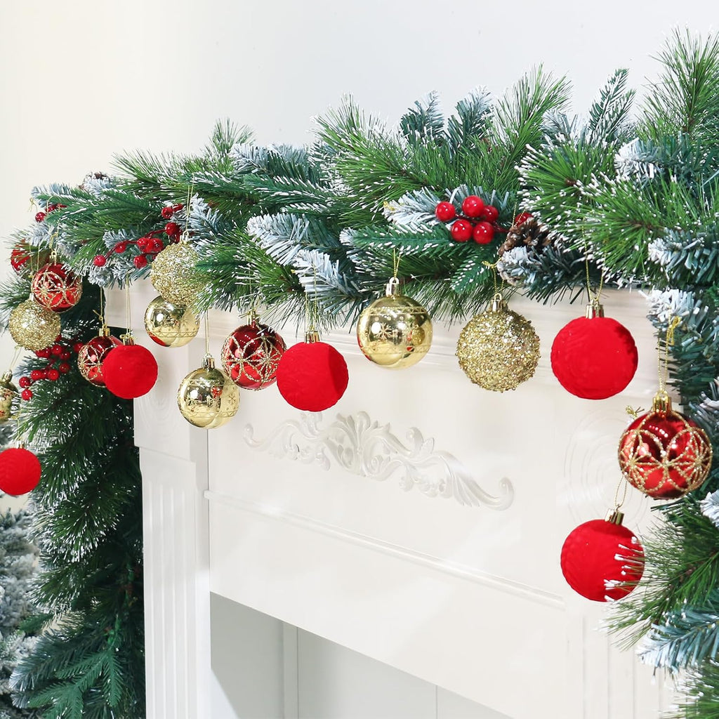 25PCS 2.36In Velvet Red/Gold Christmas Ball Tree Ornaments Decorations Set