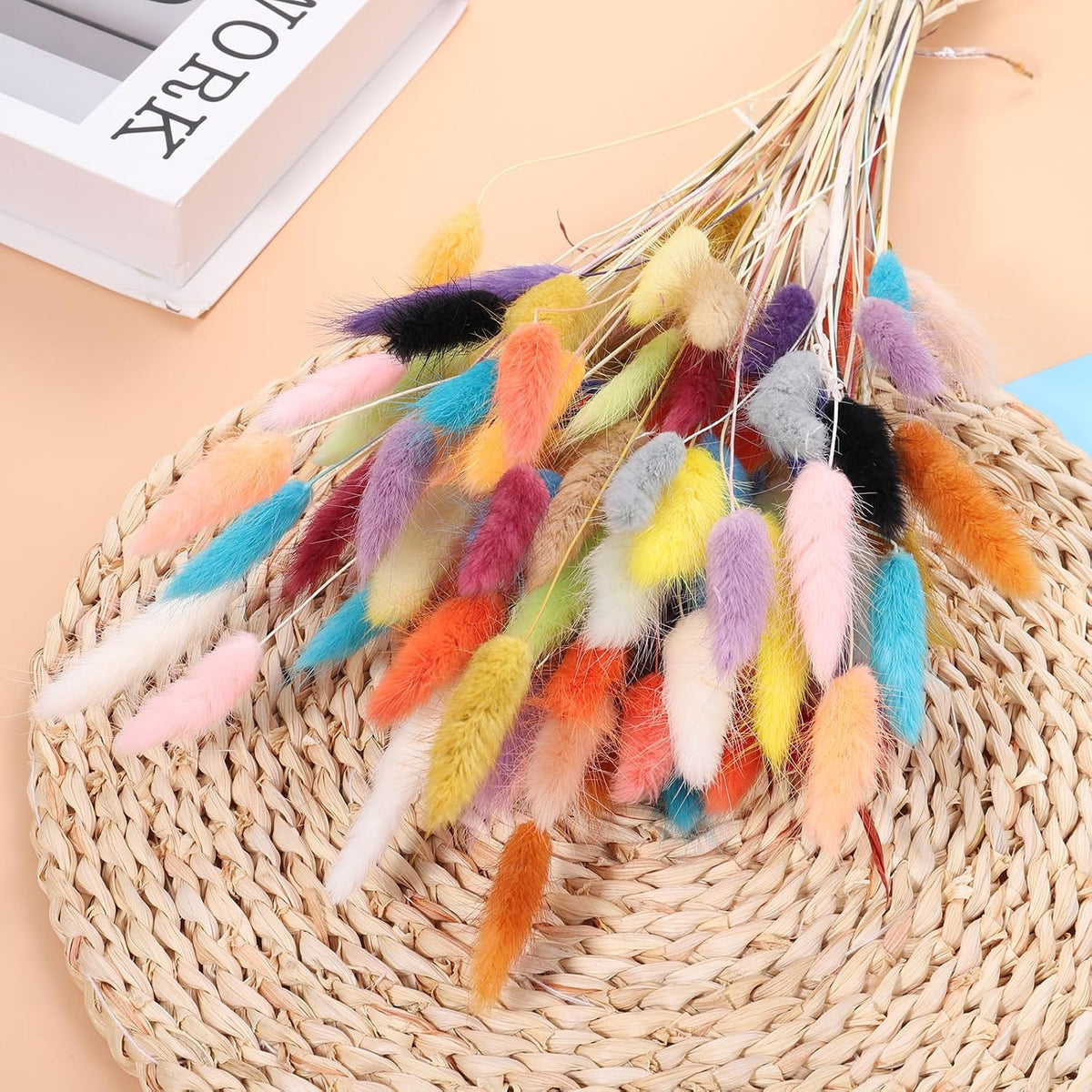 MECCANIXITY 120pcs Natural Rabbit Bunny Dried Flowers 17" Yellow Green
