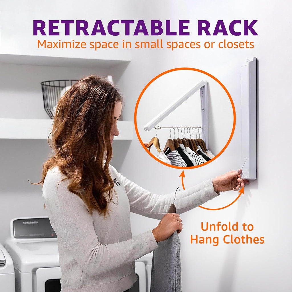 InstaHanger Retractable Laundry Room Rack, ABS Plastic, Steel Rod, 1 Pack