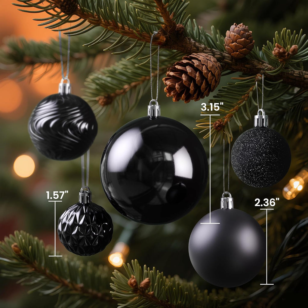 Annecy Christmas Tree Ornaments - 36 PCS Shatterproof Christmas Ball Ornaments Set for Holiday, Wreath & Party Decorations (Multi-Size, Black)