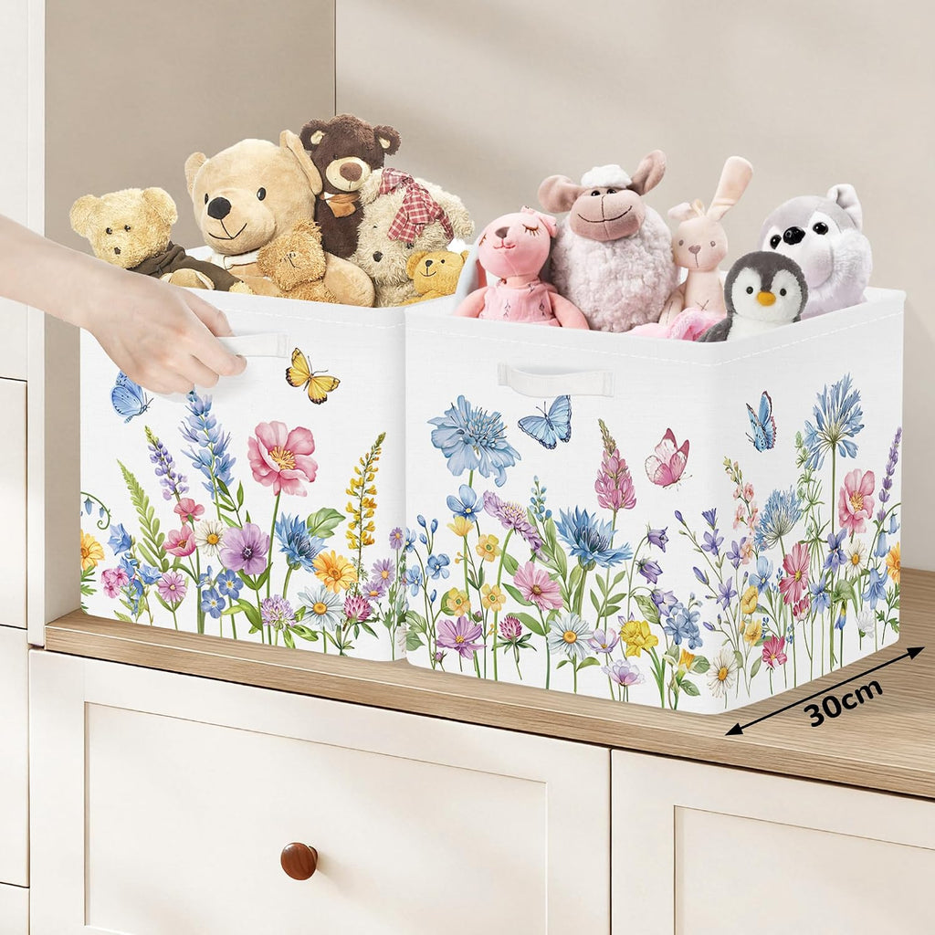 Clastyle 11.8" Flower Storage Basket Set of 3 for Kid Women Toy Clothes Bin