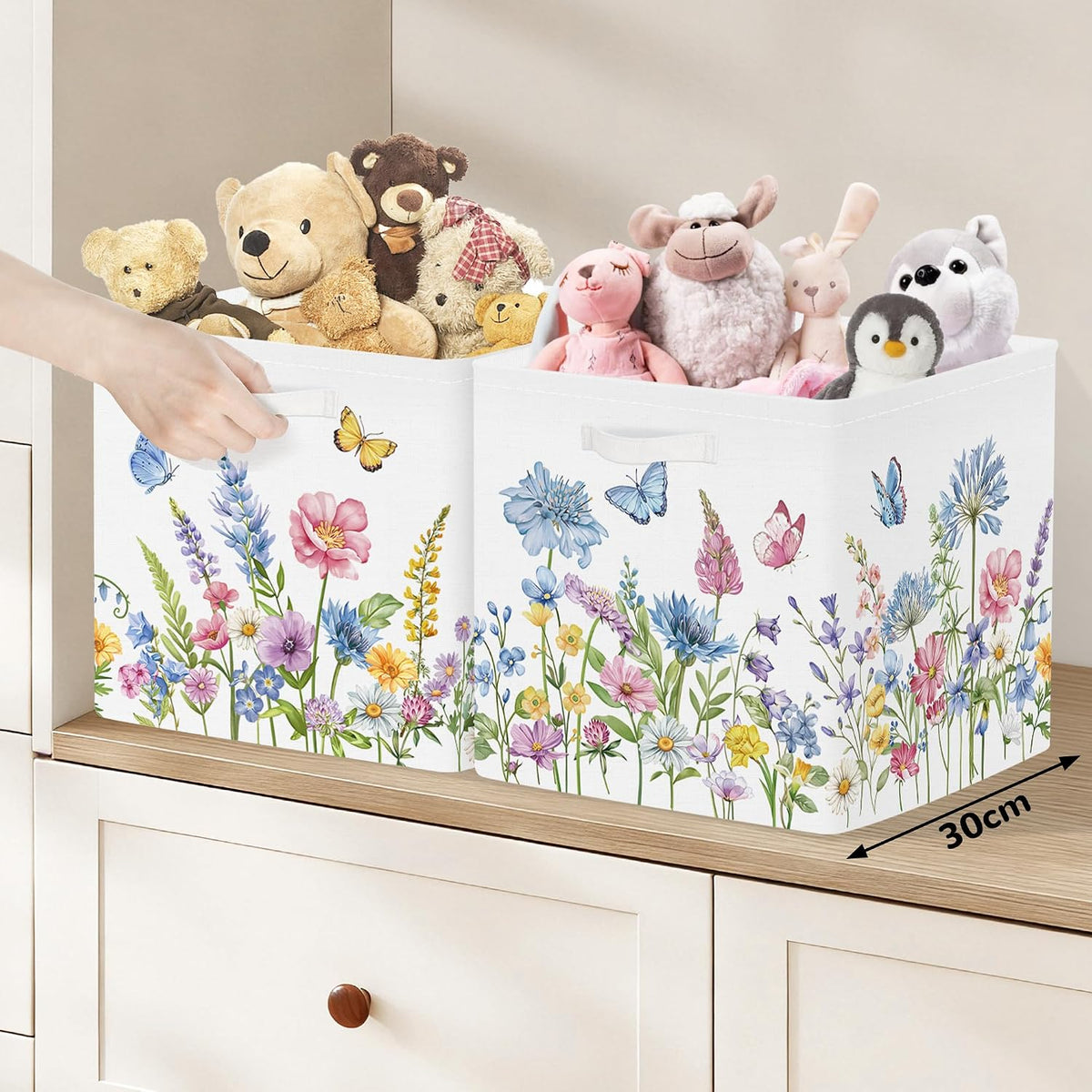 Clastyle 11.8" Flower Storage Basket Set of 3 for Kid Women Toy Clothes Bin
