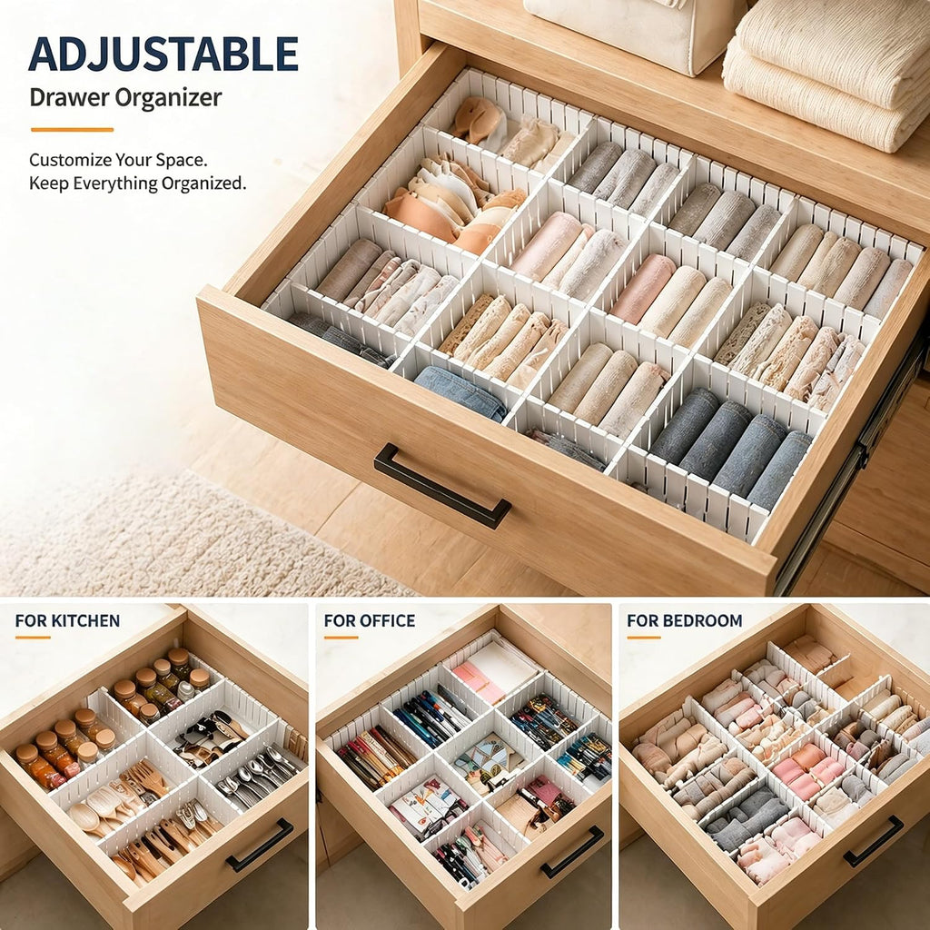 Adjustable Drawer Dividers, Cut-to-Fit DIY Organizers, White, 8 Pack