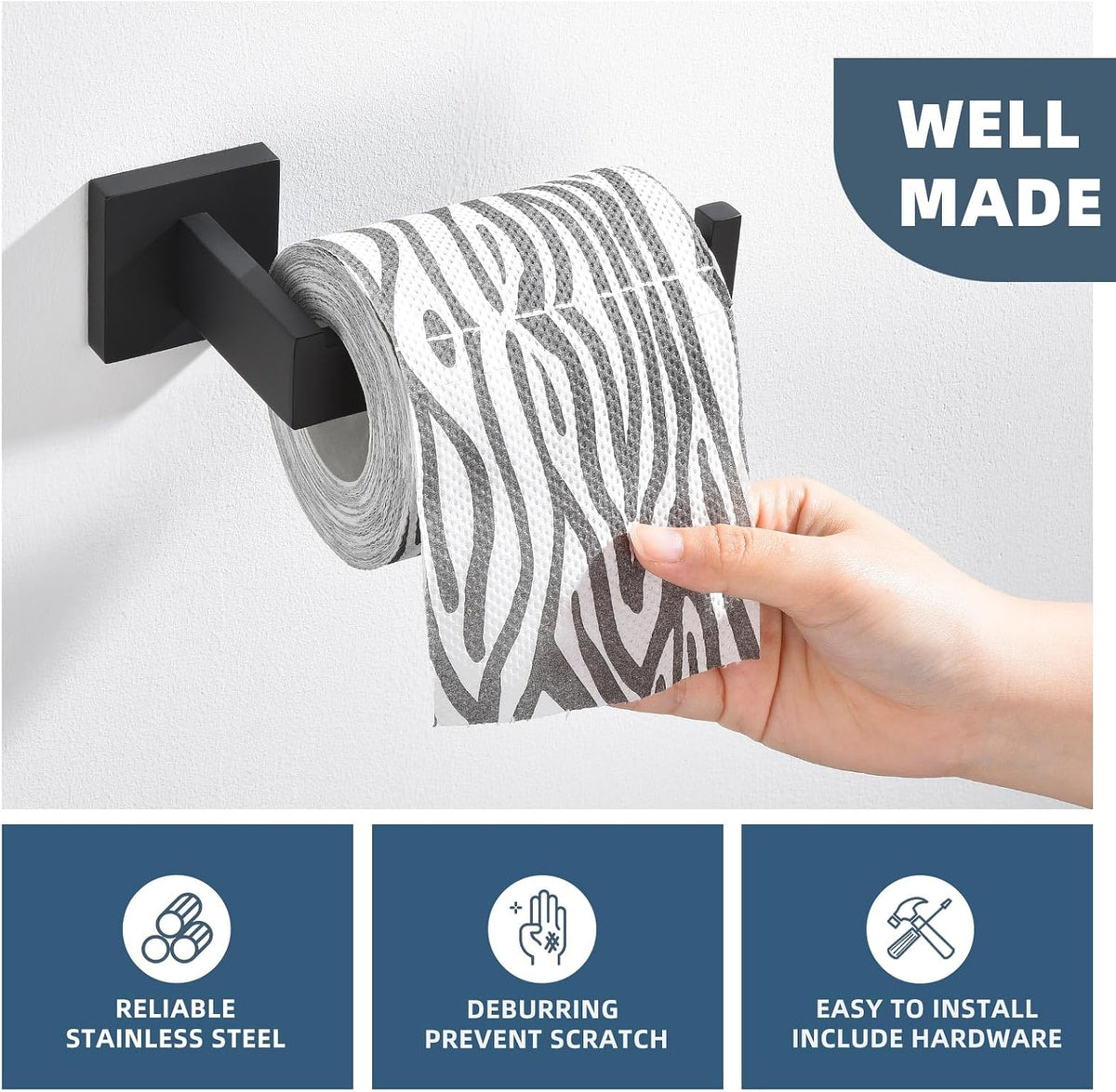 Angle Simple Toilet Paper Holder Wall Mount, Tissue Roll Holder Matte Black