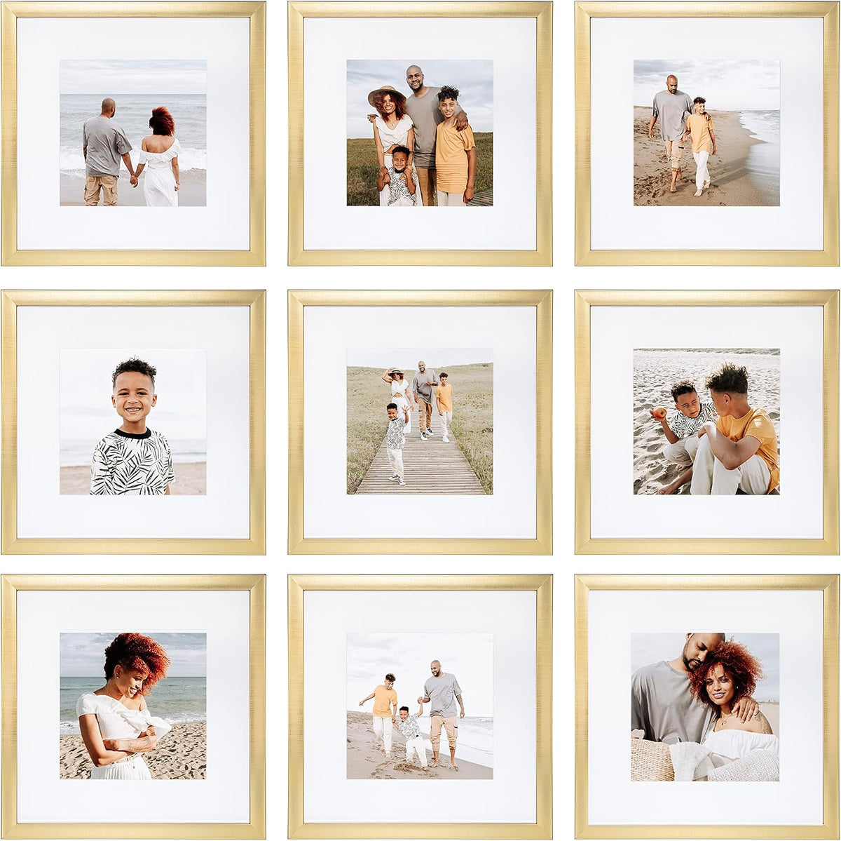 Sheffield Home 9 Piece Gallery Wall Frame Set, 12x12 in. Matted to 8x8 in. (Gold)