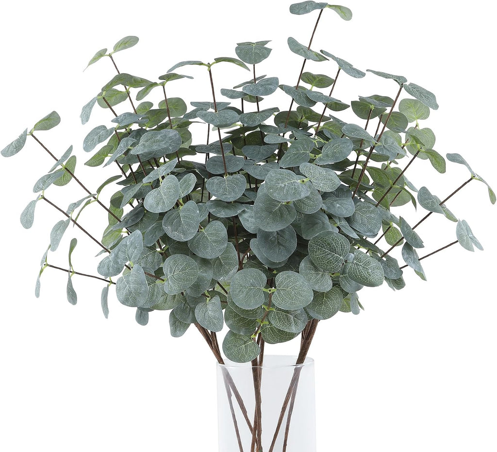 5pcs Artificial Silver Dollars Eucalyptus Stems,Gray Green