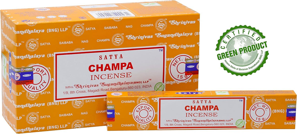 EARTH Satya Champa Incense Sticks 15 GMS (Pack of 12) (Green Certified) Indian Perfumed Hand Rolled Agarbatti Perfect for Worship,Relaxation, Medication.