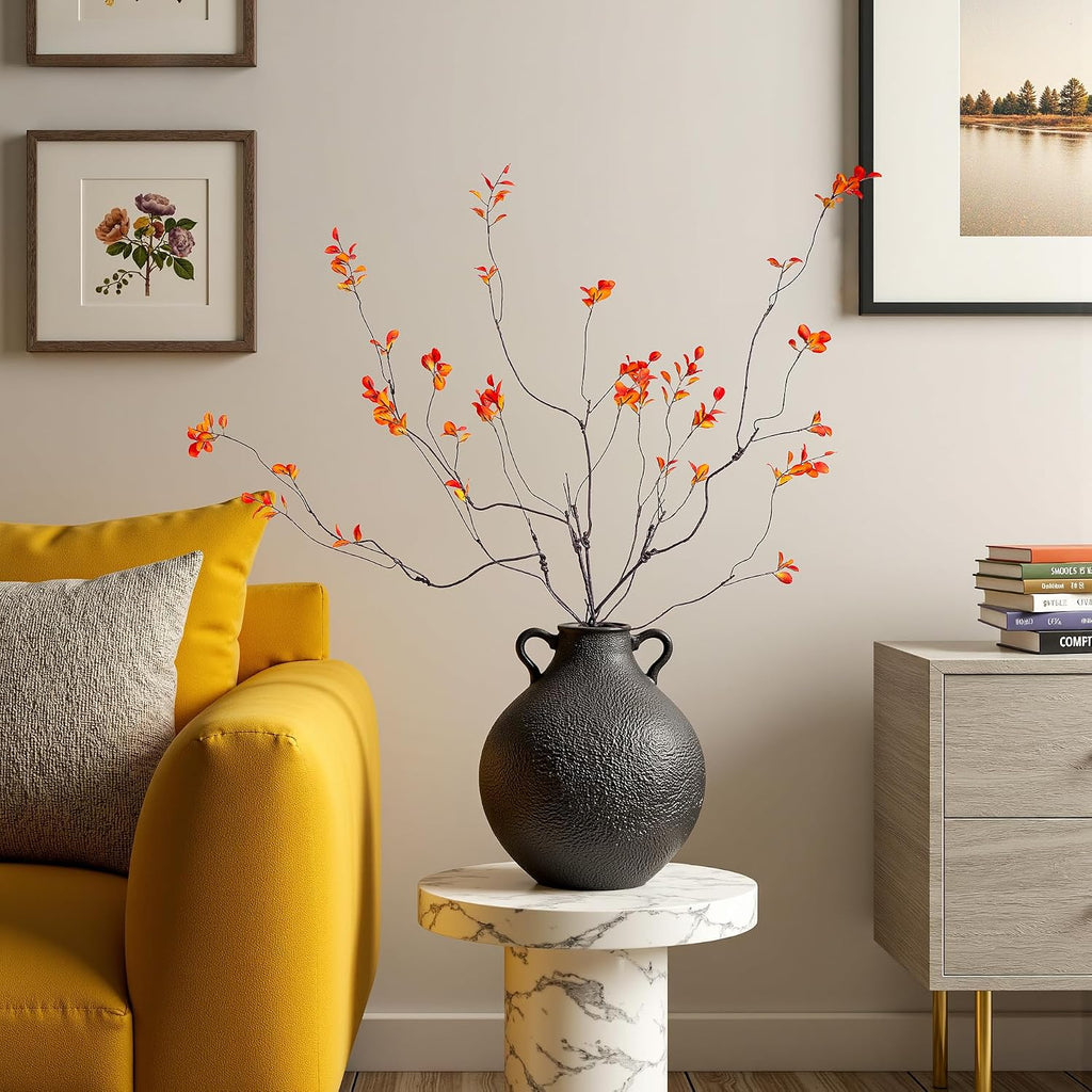 4PCS Artificial Orange Branches 35.4", Faux Fall Stems for Vase, Long Decorative Branches with Autumn Leaves, Bendable Orange Stems for Tall Vase Fall Decorations Home Decor