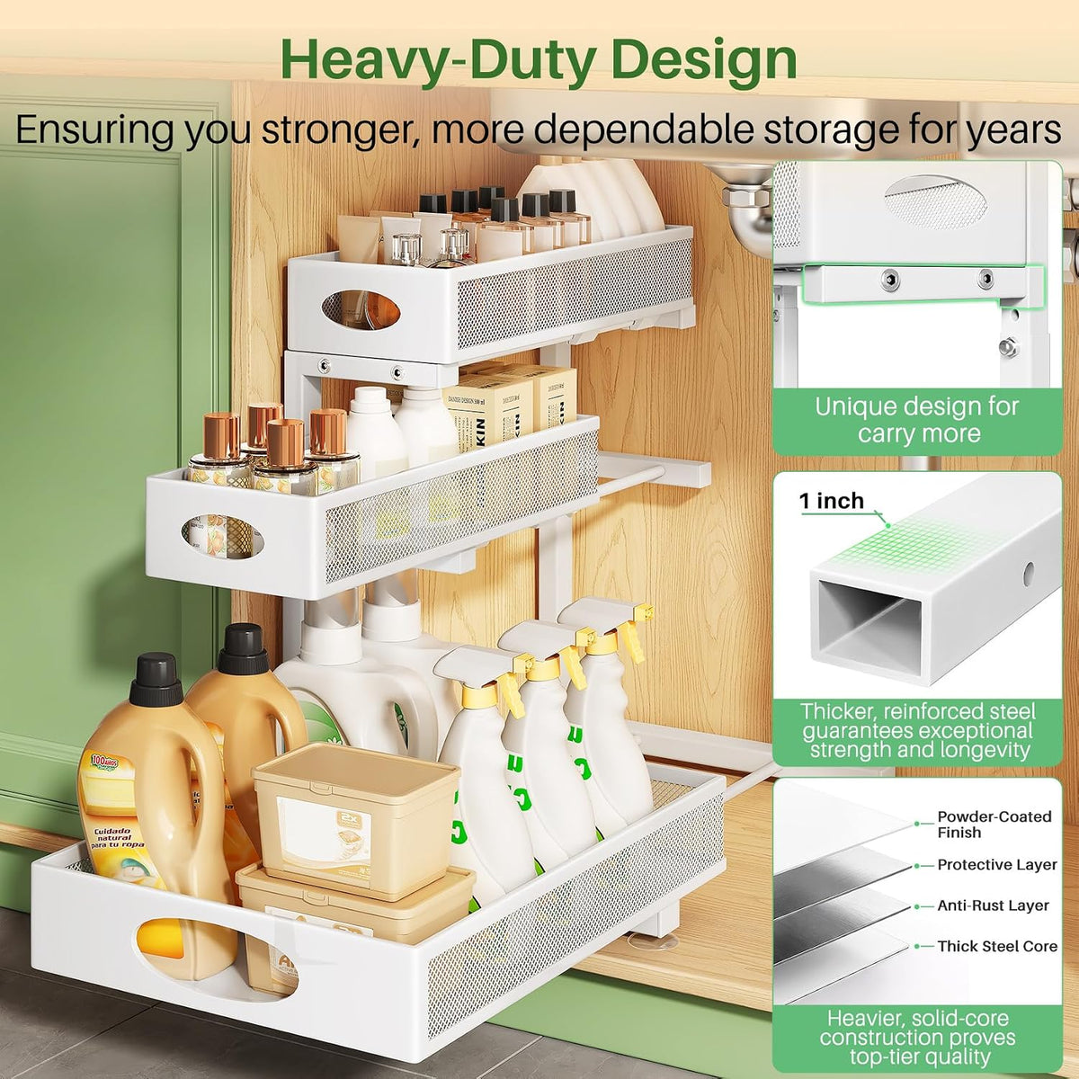 Kitstorack Under Sink Organizer 3-Tier Slide Out Drawer for Bathroom 2-Pack
