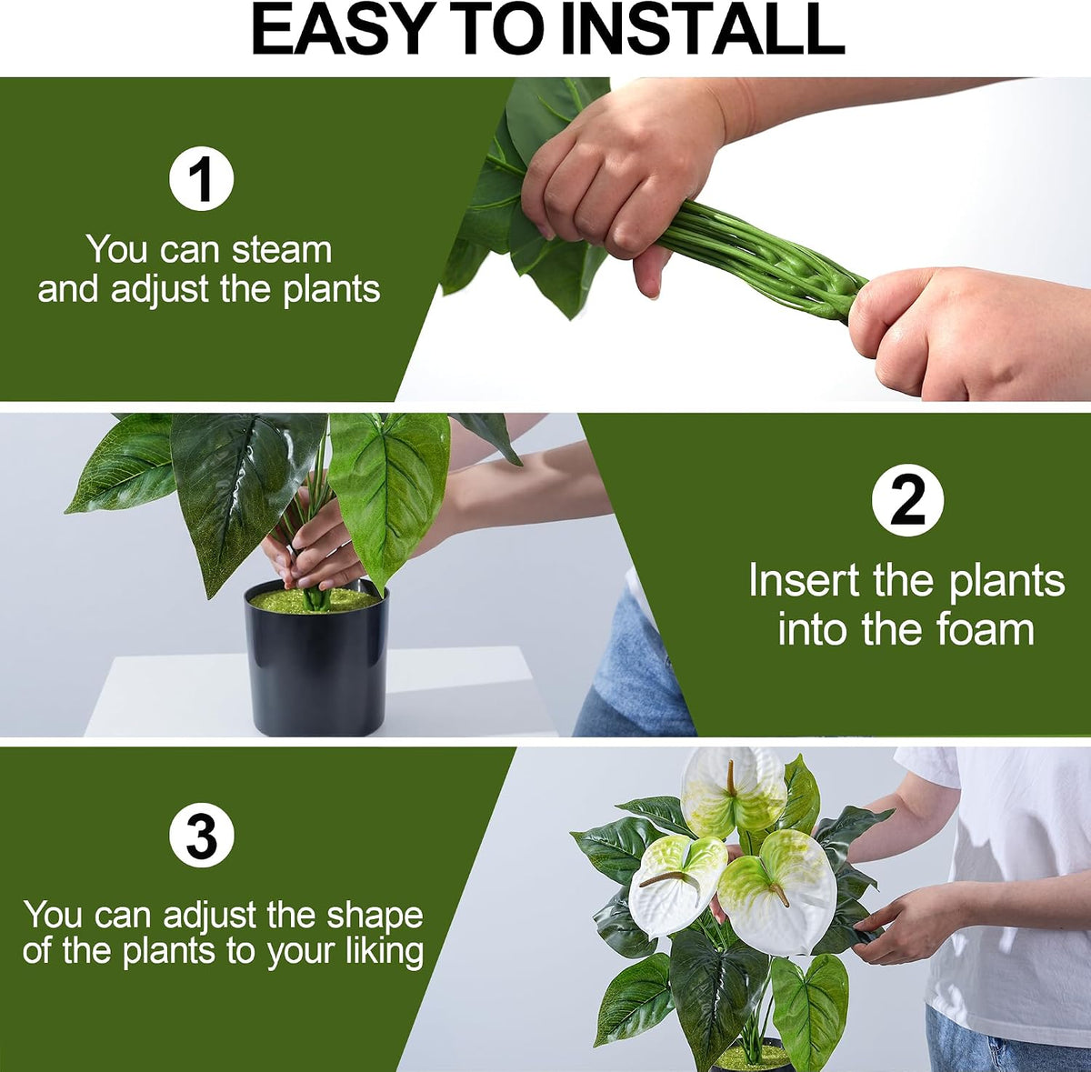 Anthurium Artificial Flowers with Pots, 2 Pack Fake Flowers Potted Faux Outdoor Plants, UV Resistant Realistic Faux Tropical Greenery for Planters Inside Porch Patio Yard (White, 21.6")