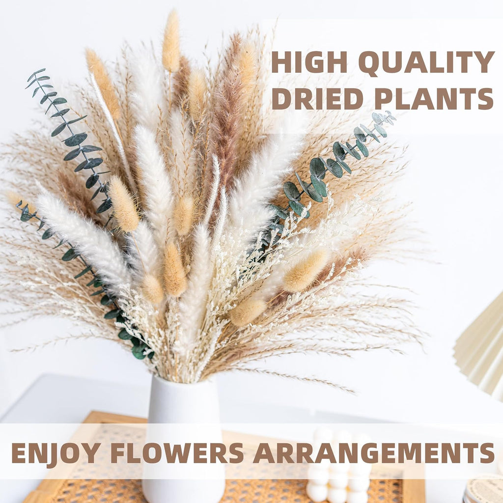 Boho Decor Bouquet Eucalyptus Pampas Grass Decor Dried Pampas Home Decor Dried Flowers Bouquet for Wedding Floral Arrangements Table,Home,Rustic,Farmhouse Decor(White&Green)
