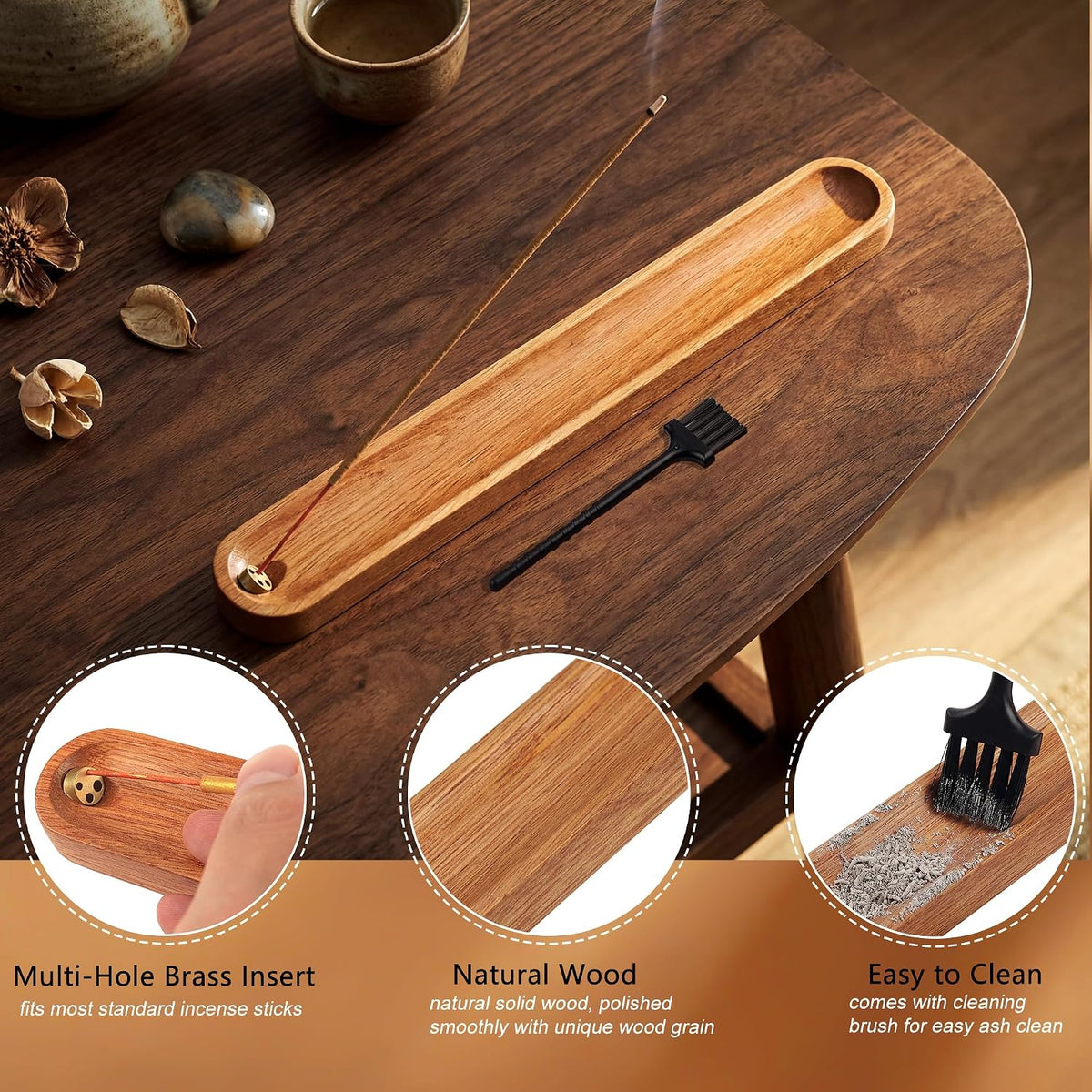 Wooden Incense Holder for Sticks with Ash Catcher,Incense Burner for Meditation Yoga Home Gift