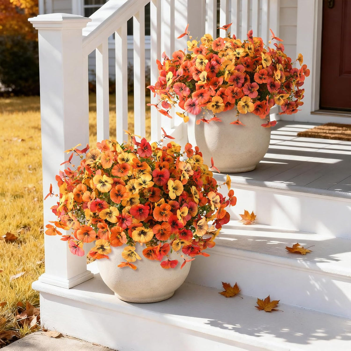 Artificial Pansy Faux Fall Flowers Plants for Outdoors Porch Decoration
