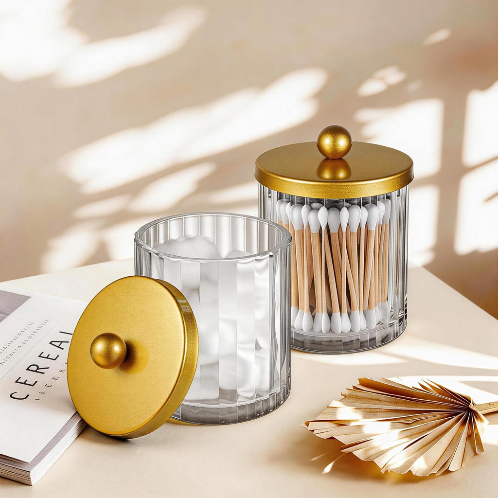 Amolliar Qtip Holder for Bathroom, Clear Glass Apothecary Jars(Gold 4 Pack)