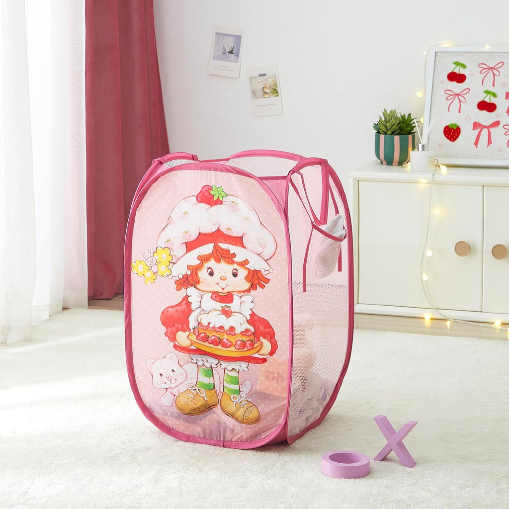 Idea Nuova Pop Up Hamper with Durable Carry Handles for Laundry, Nursery, Storage,Strawberry Shortcake