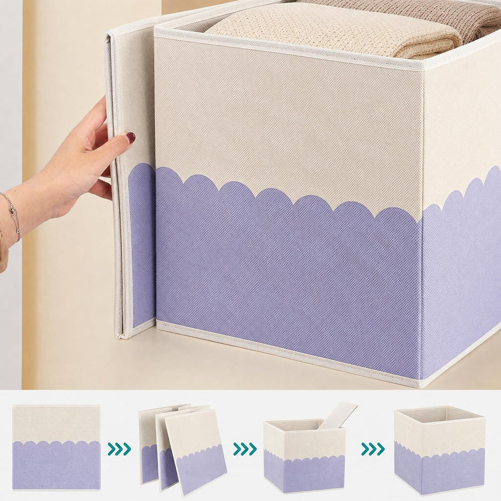BBSET 6 Pack Fabric Storage Cubes12.5 inch Pastel Scalloped Color