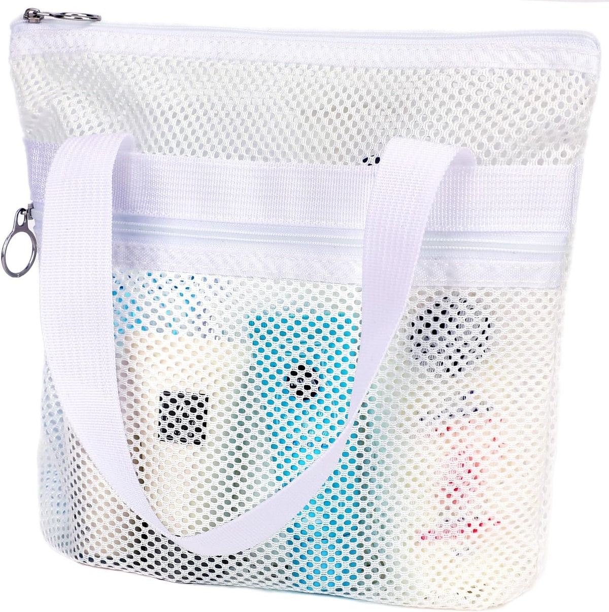 GYEUKHAM Portable Mesh Shower Caddy with 2 Zipper Pockets & Dual Handles, Quick-Drying Hanging Shower Tote for College Dorm, Gym, Travel & Camping, White