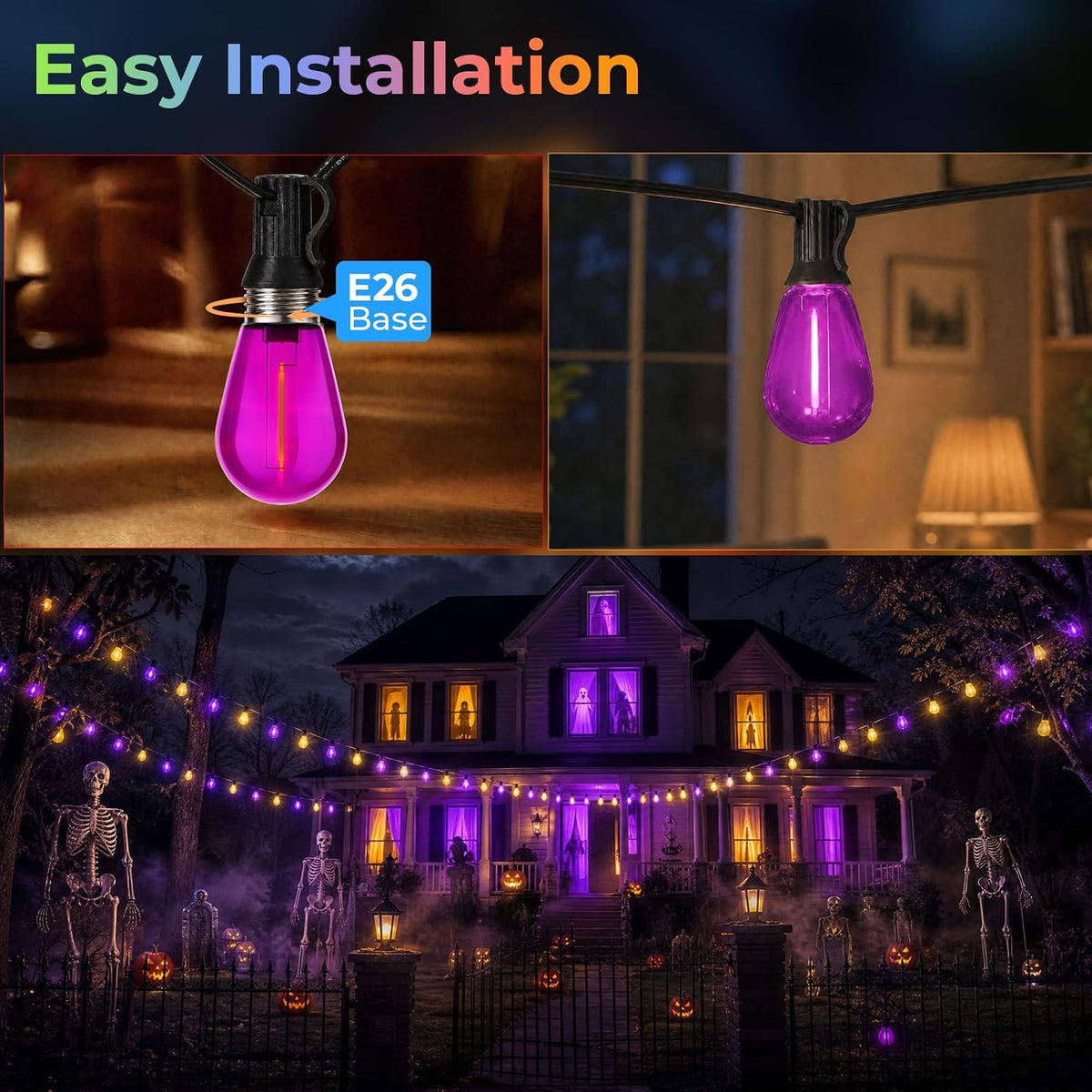 GvvooHome 36 Pack S14 Orange and Purple Light Bulbs for String Lights