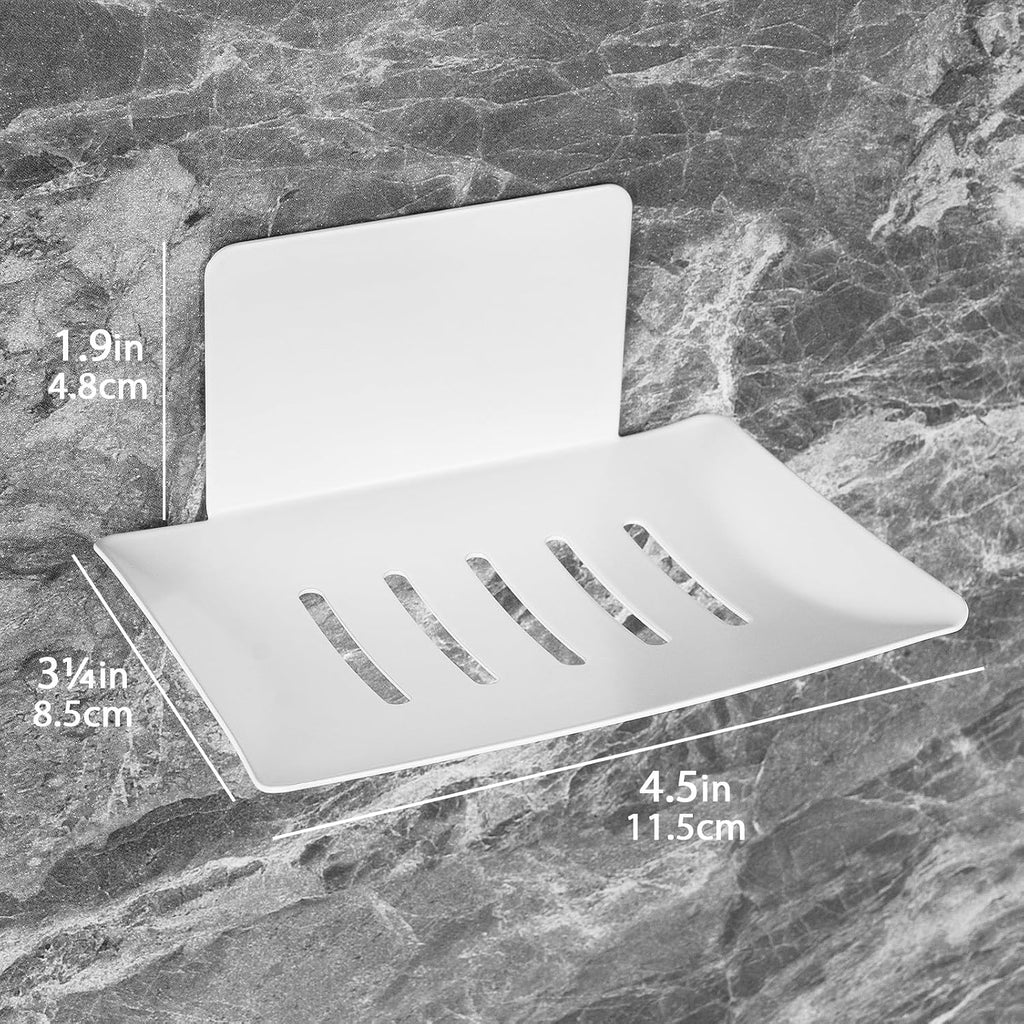 Soap Dishes for Bathroom, Bar Soap Holder with Self Draining Tray, Soap Tray for Shower Wall, 5 Slot Self-Adhesive Soap Container (White)